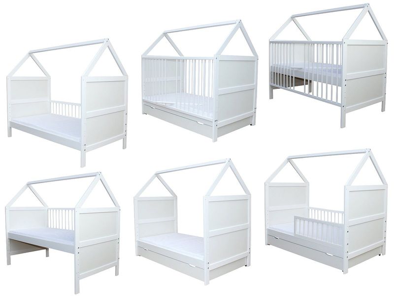 Babybett Kinderbett Juniorbett Bett Haus Matratze Schublade weiss 0 bis