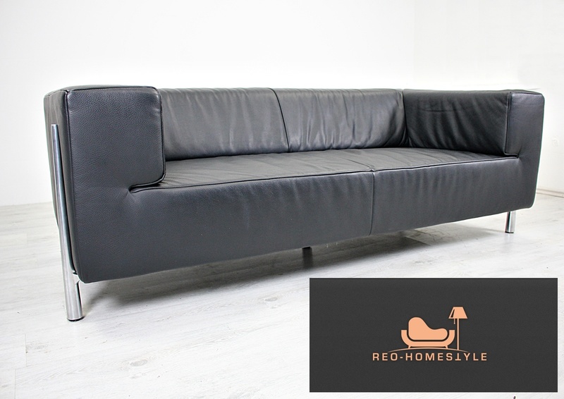 Koinor Genesis Designer Sofa Schwarz Zweisitzer Couch Leder Klassiker